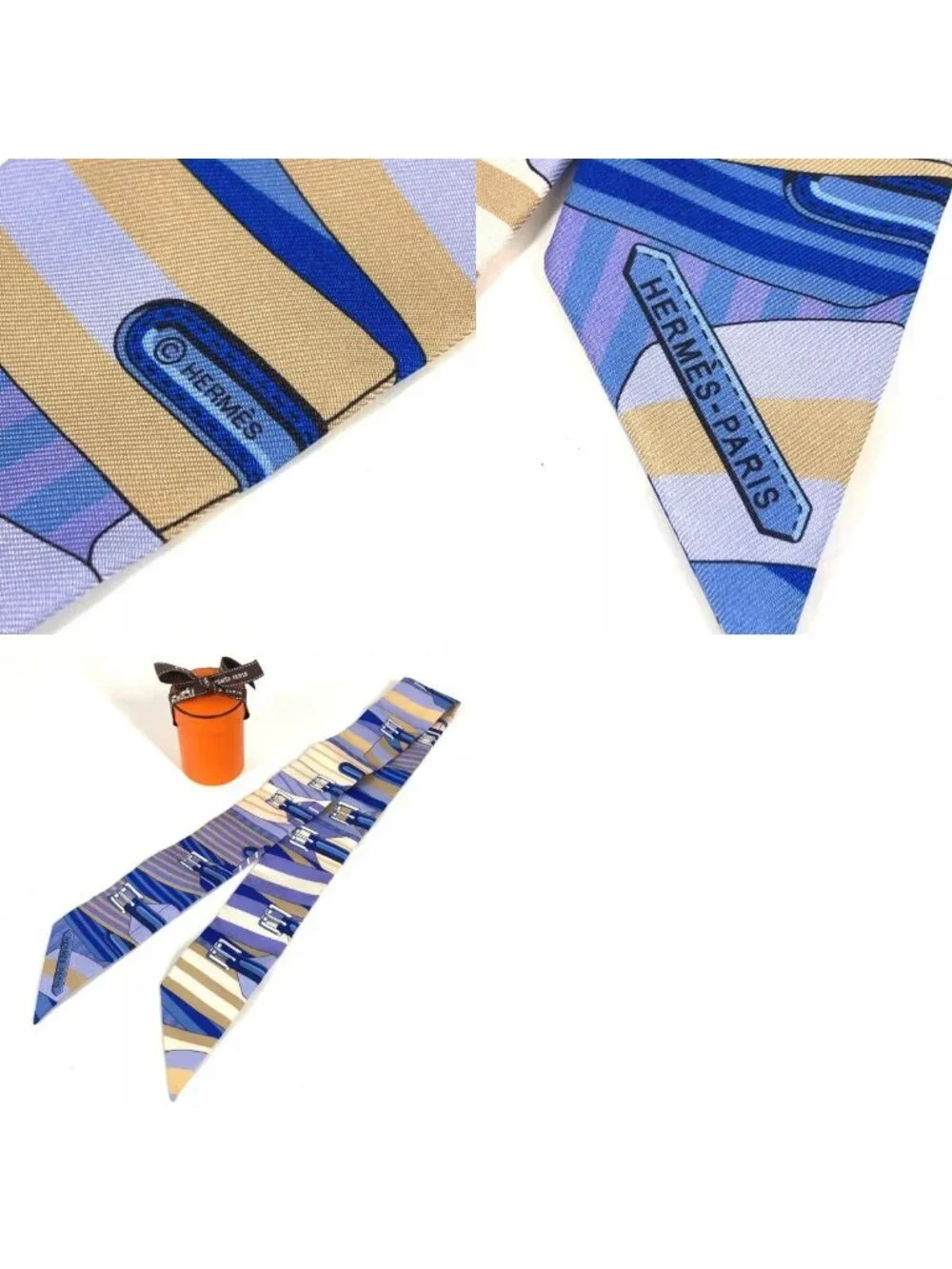 Hermes Scarf Twilly Tiri Silk Blue - Picture 9 of 9